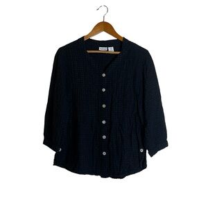NTCO Nomadic Traders black linen blend button down blouse‎
